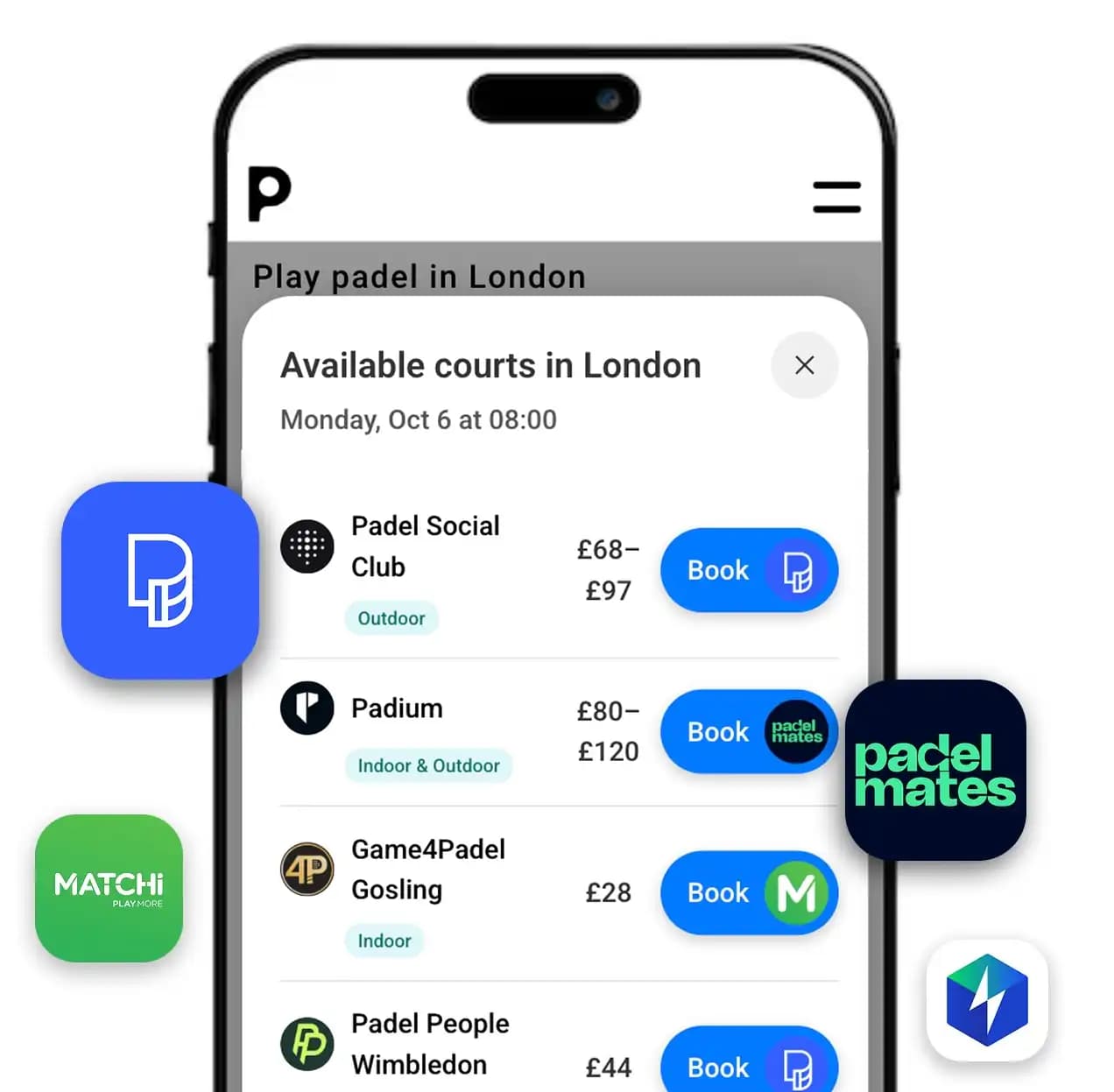 Find padel courts in the UK with Playskan – compare availability and prices across booking platforms like Playtomic, Matchi, and Padel Mates.