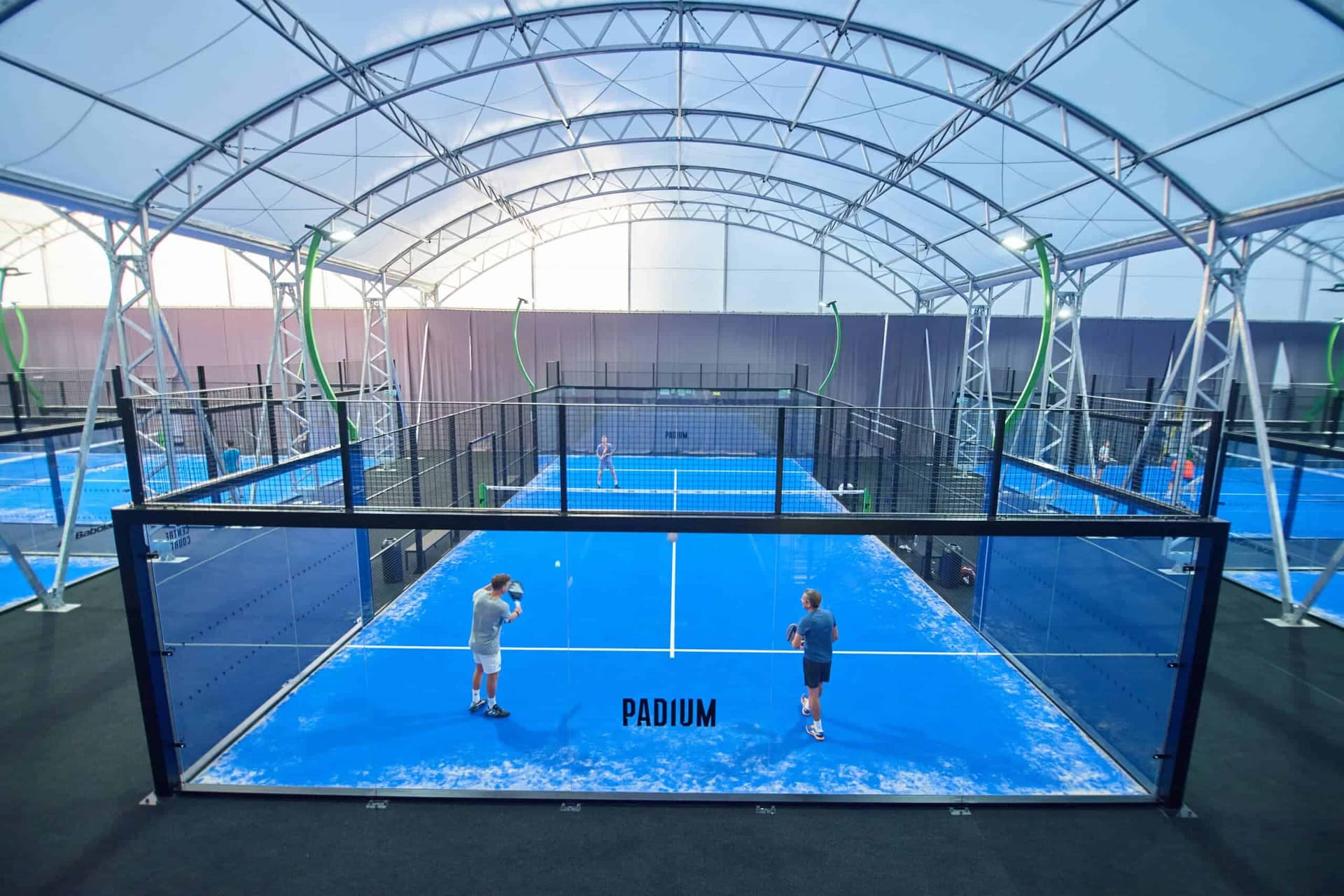 Indoor padel courts at Padium Canary Wharf, London